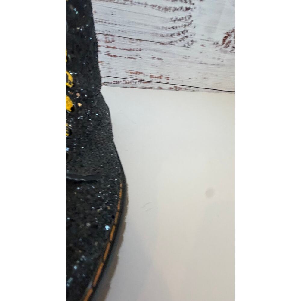 Dr. Martens Glitter Boots Mid Calf Combat Boots Logo Print Laces Lug Sole - Picture 9 of 15
